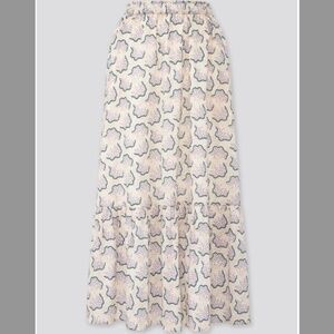 Anna Sui and Uniqlo boho cream, green and purple tiered peasant long skirt NWT